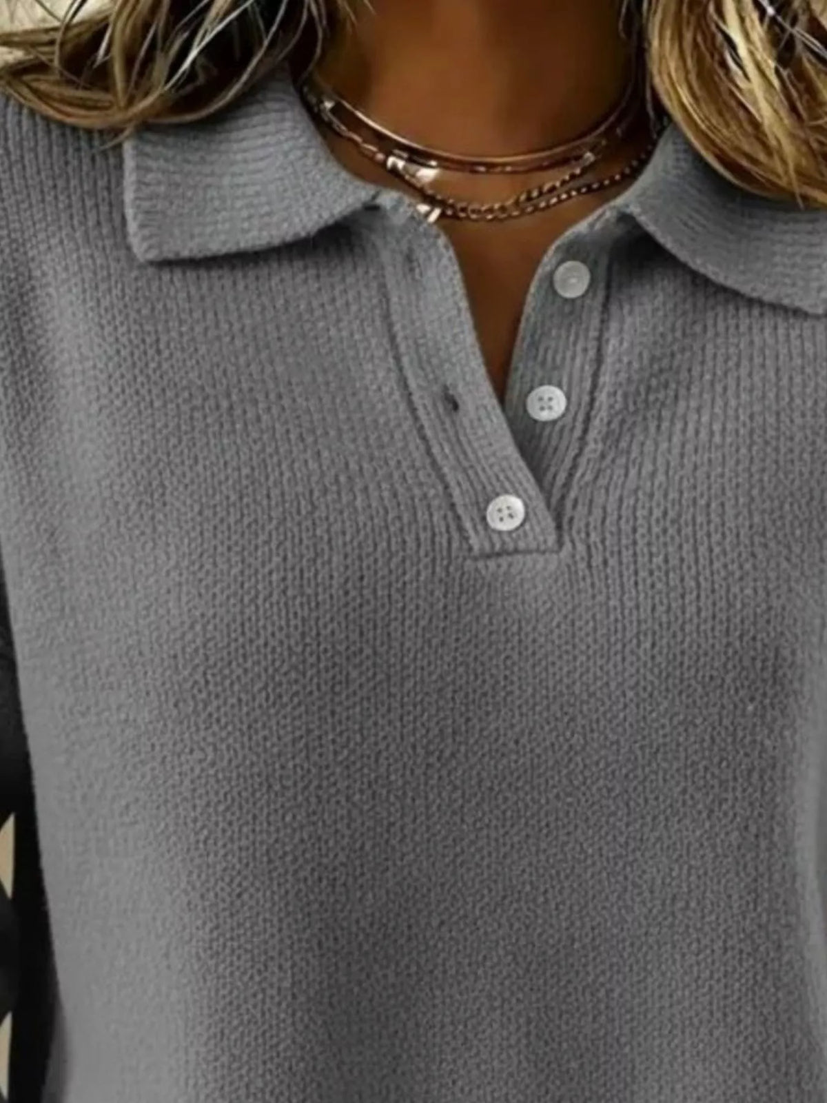 Full Size Button Detail Dropped Shoulder Sweater Plus Size