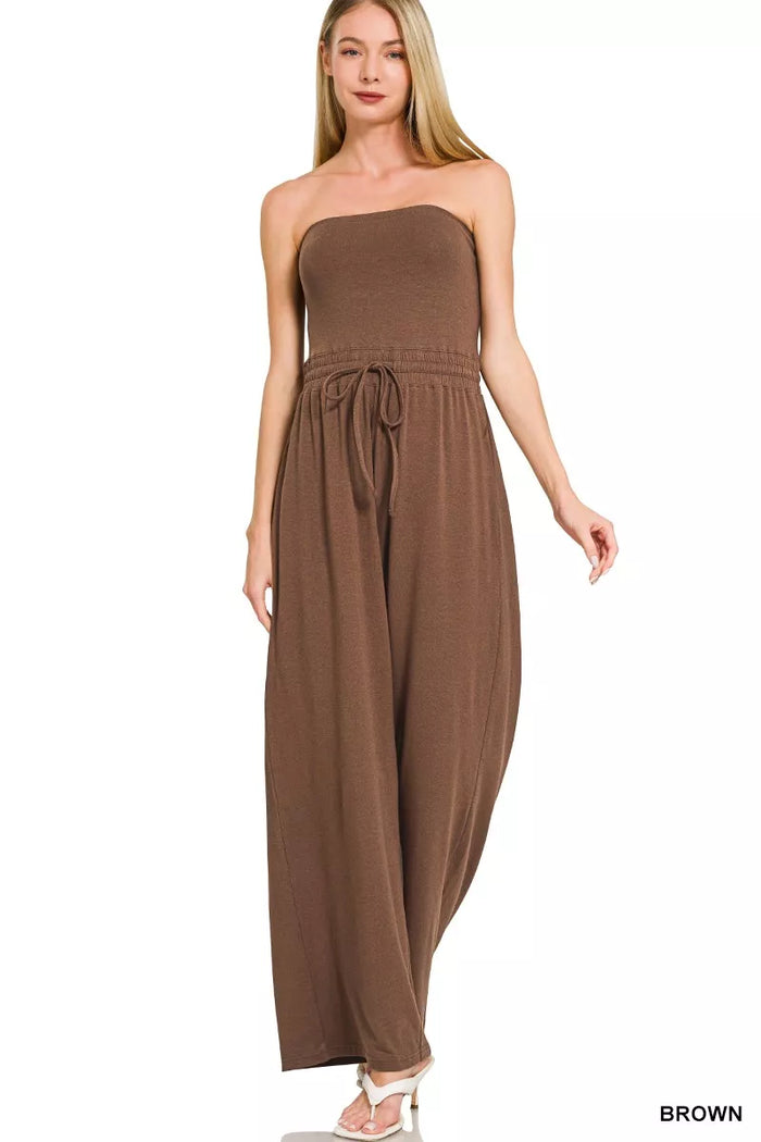 Zenana Tube Top Jumpsuit with Drawstring Waist - Lilixa.store