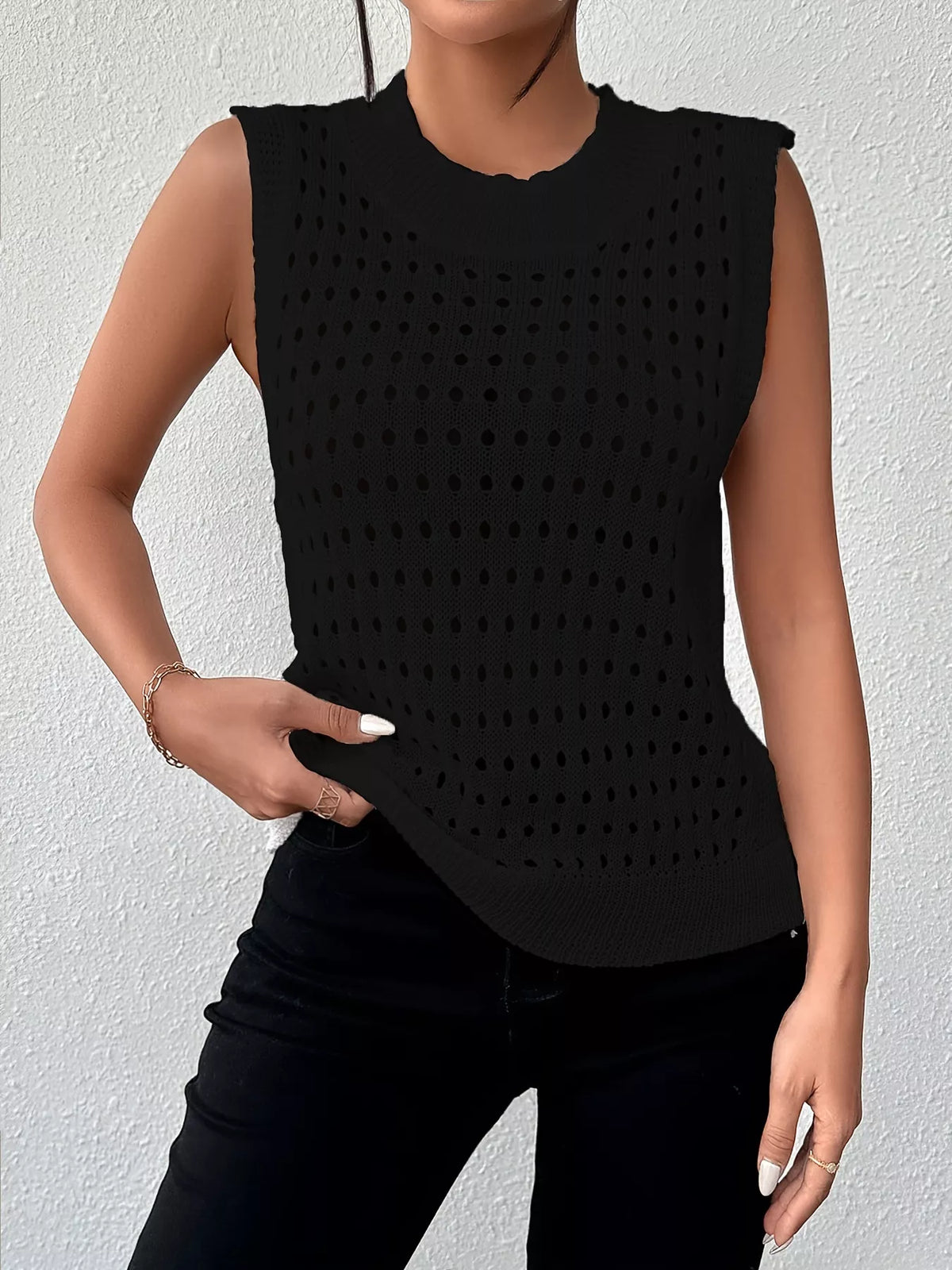 Hollow Out Round Neck Knit Tank, view 22