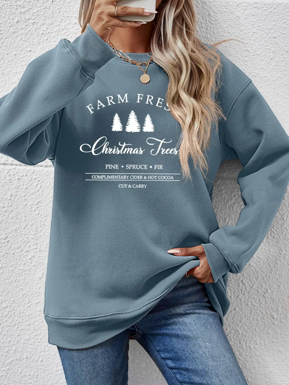 Graphic Round Neck Dropped Shoulder Sweatshirt - Lilixa.store