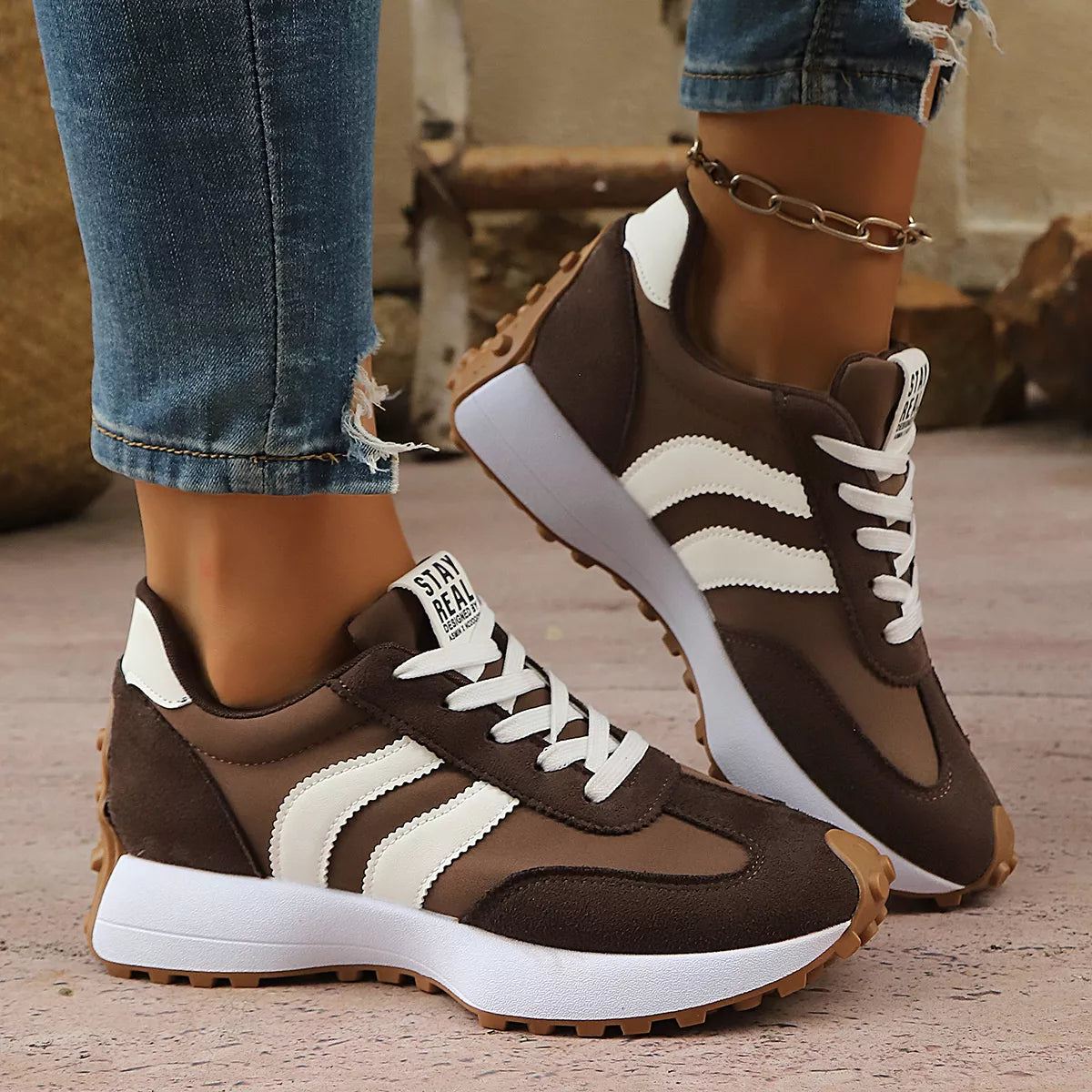 Round Toe Lace Up Sneakers