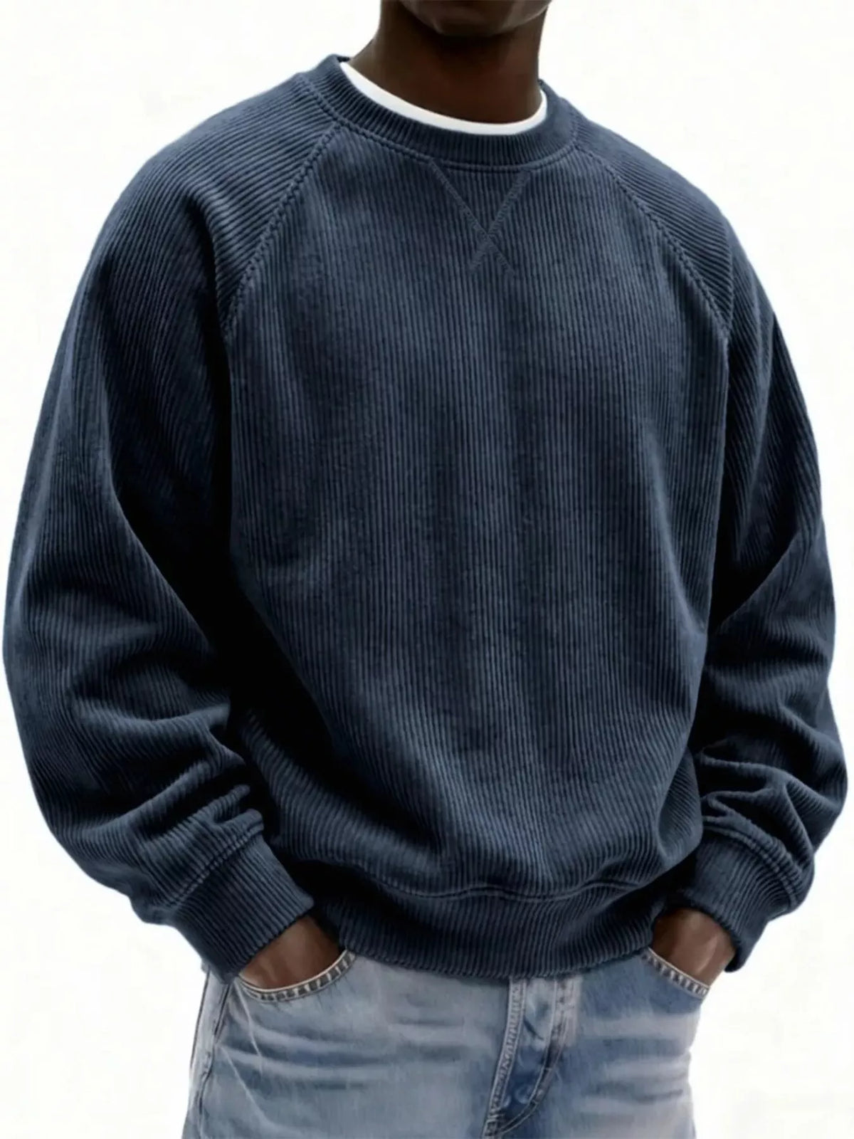 Men's Full Size Corduroy Crew Neck Sweatshirt Plus Size - Lilixa.store