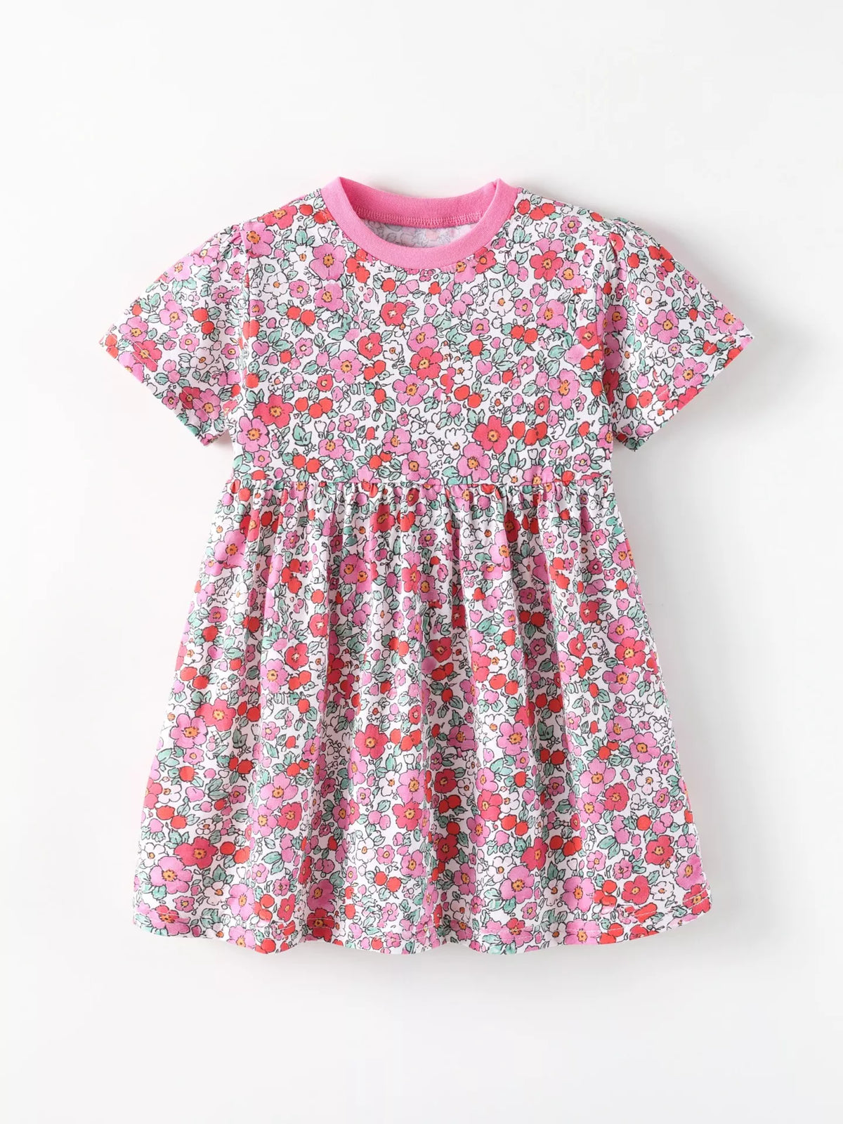 Children's Floral Print Short Sleeve A-Line Dress - Lilixa.store