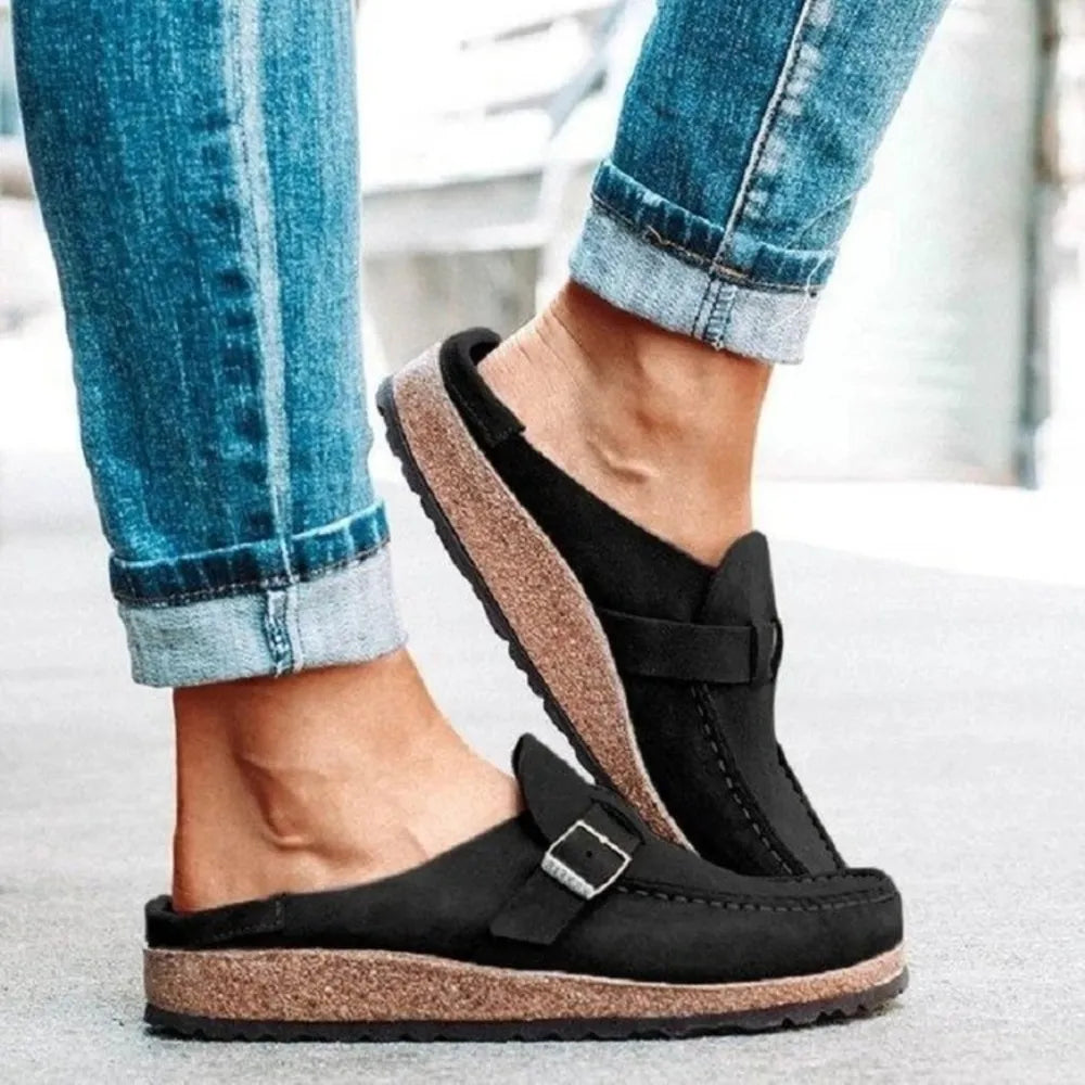 Round Toe Low Heel Buckle Loafers - Lilixa.store