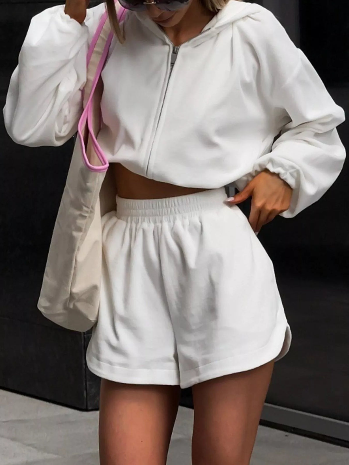 Zip Up Crop Hoodie and Shorts Set, view 15
