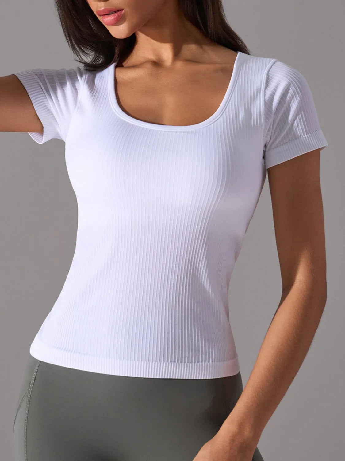 Square Neck Active T-Shirt with Detachable Chest Pads in White