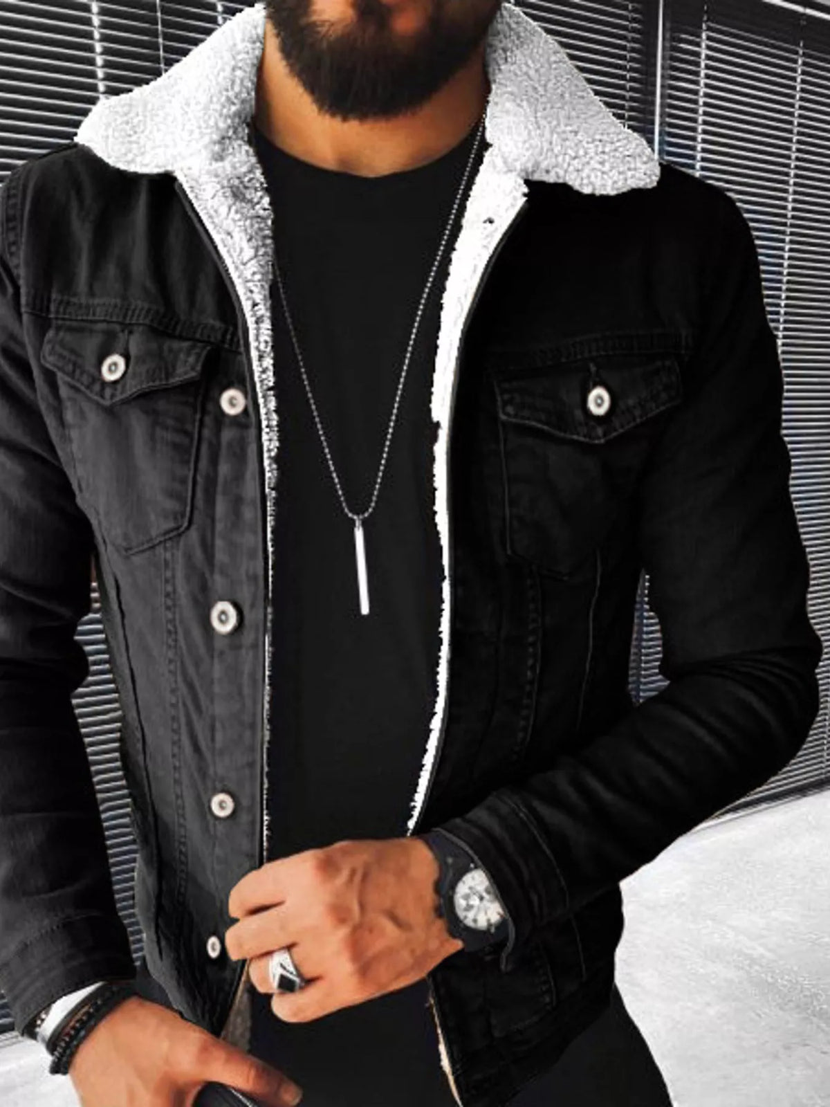Men's Full Size Sherpa-Lined Denim Jacket Plus Size - Lilixa.store
