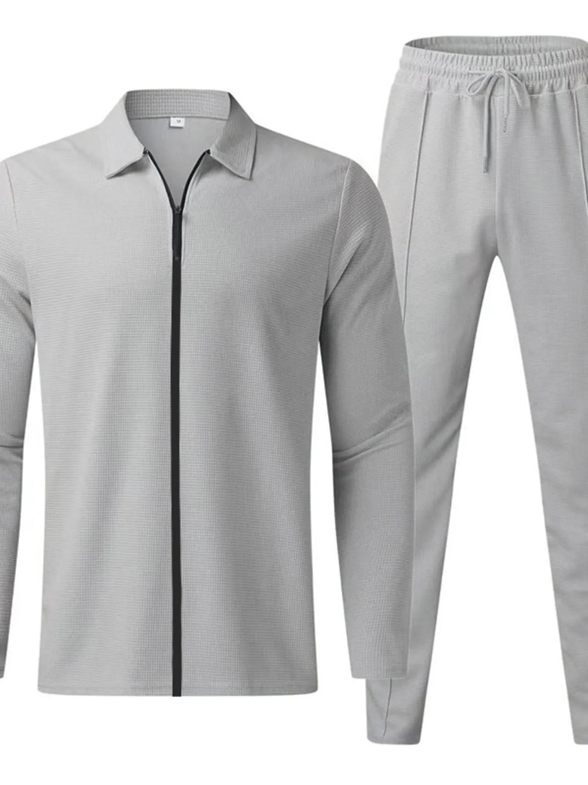 Men's Full Size Zip Up Top and Pants Set Plus Size in Light Gray