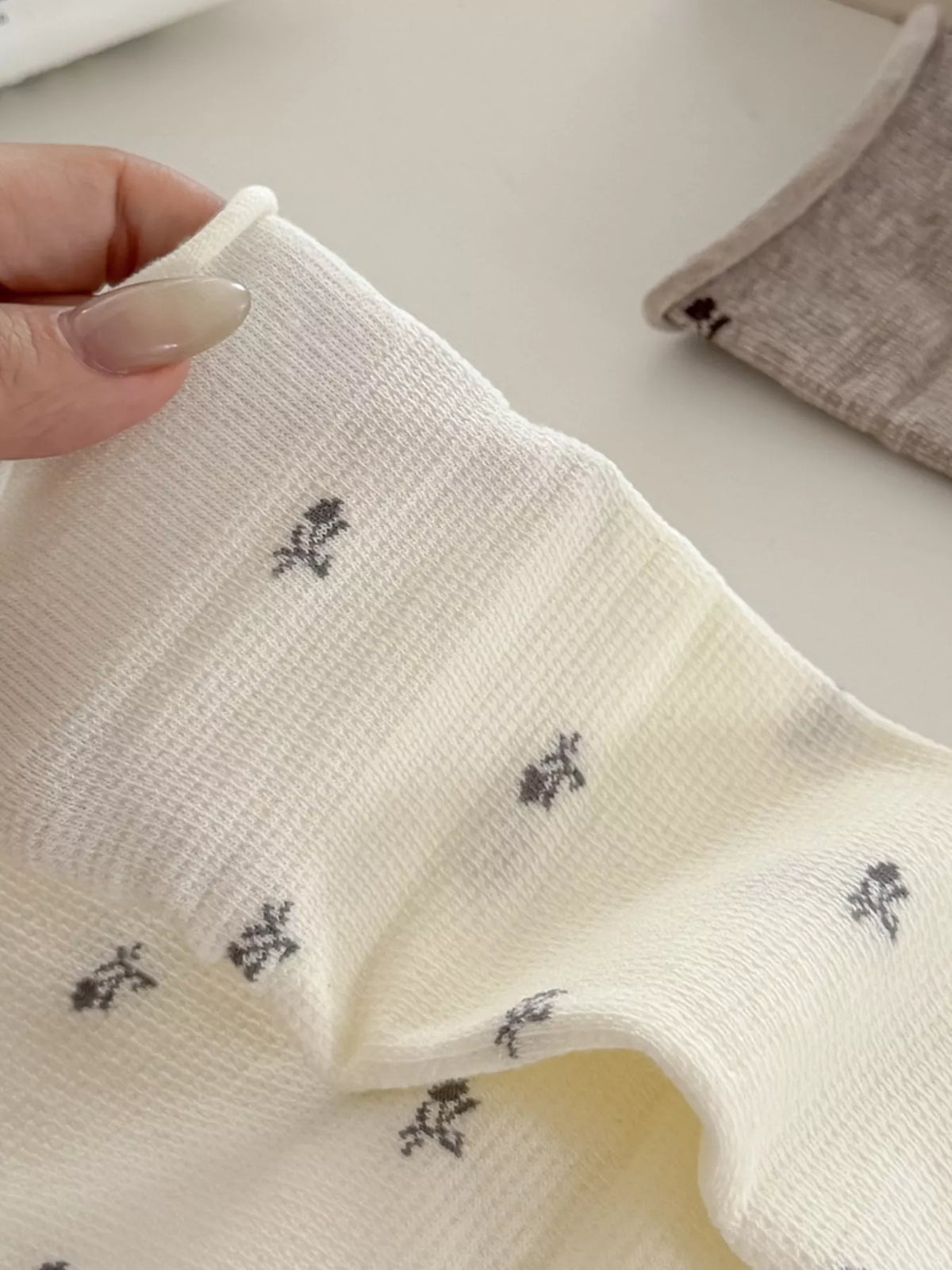 Floral Print Crew Socks in White, view 5