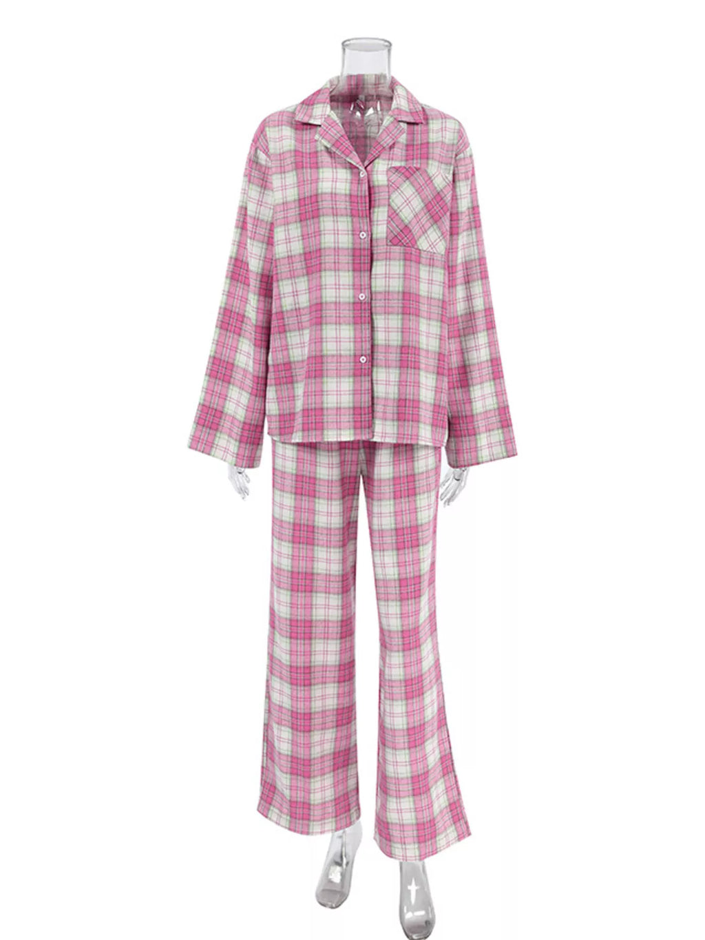 Plaid Long Sleeve Shirt and Pants Set - Lilixa.store