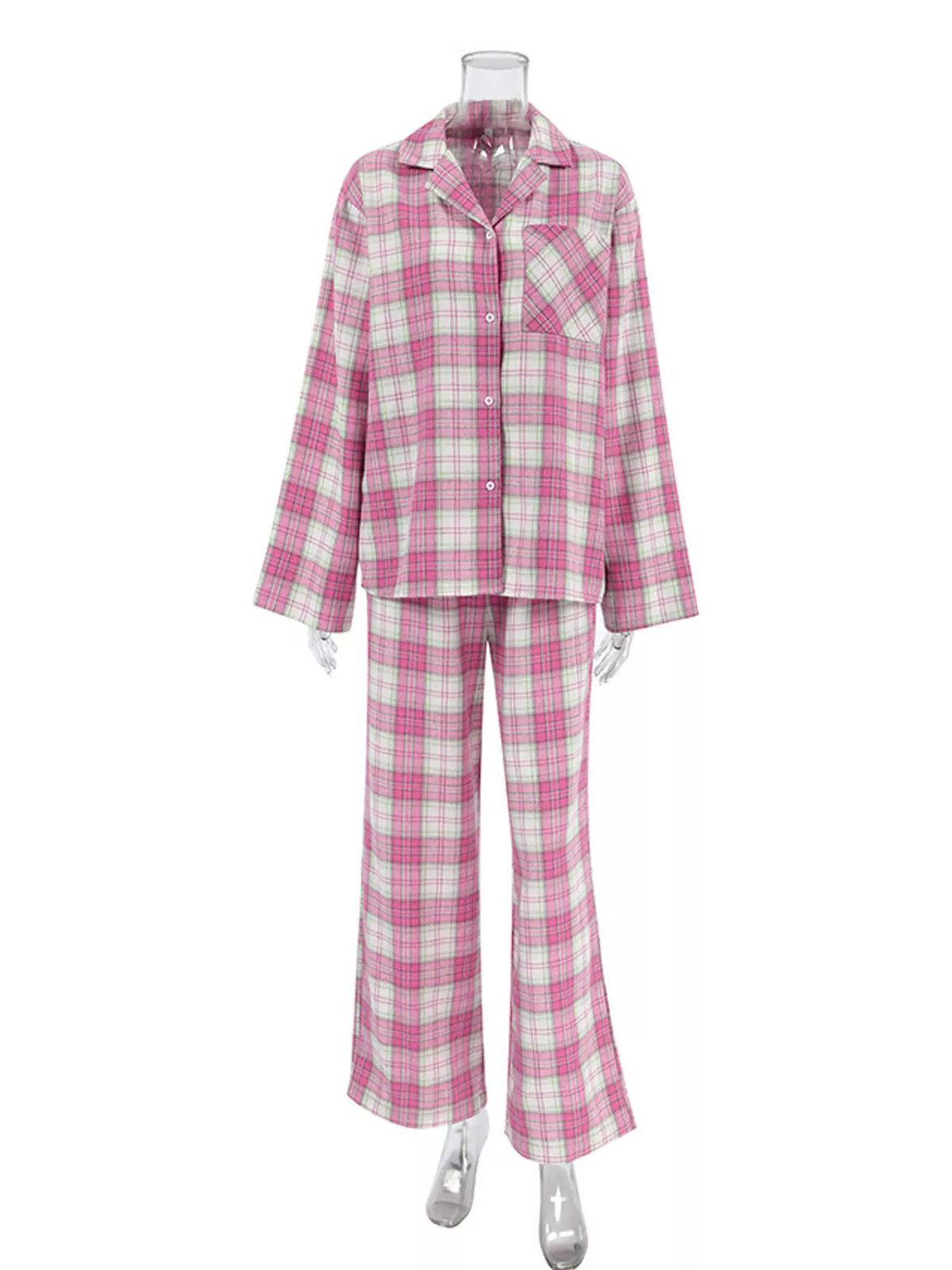 Plaid Long Sleeve Shirt and Pants Set - Lilixa.store
