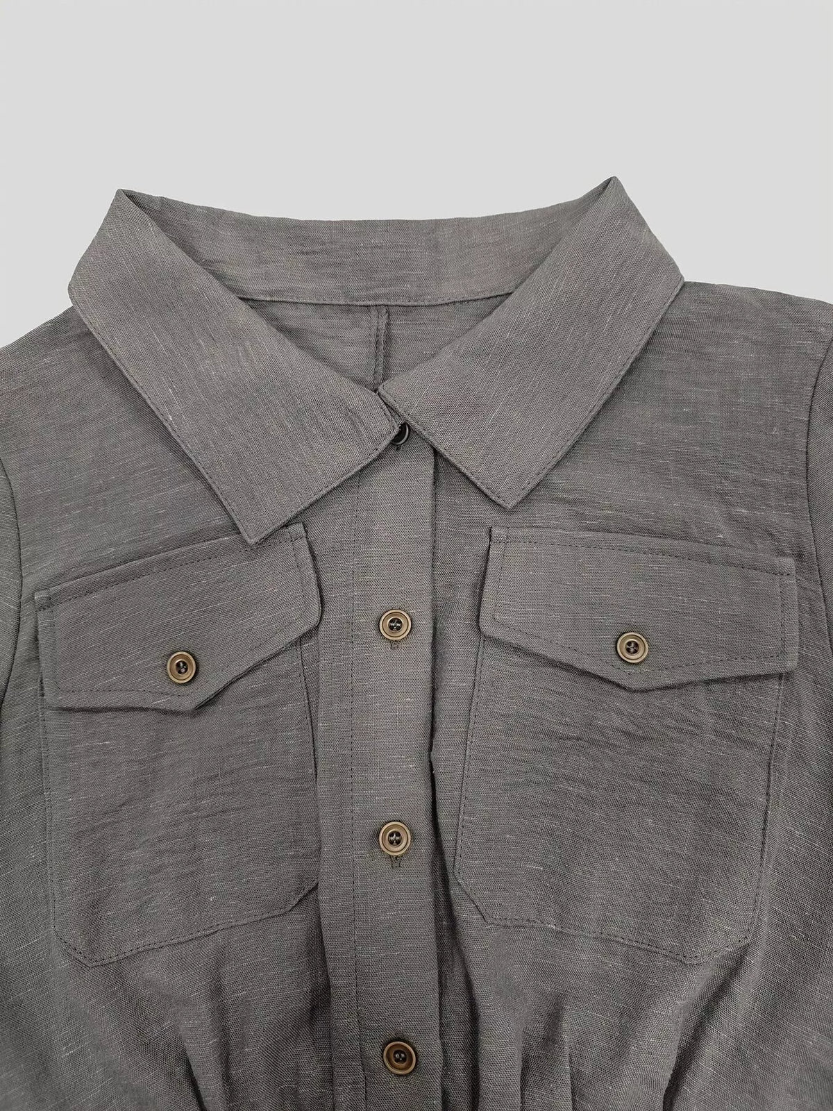 Button Front Long-Sleeve Jumpsuit