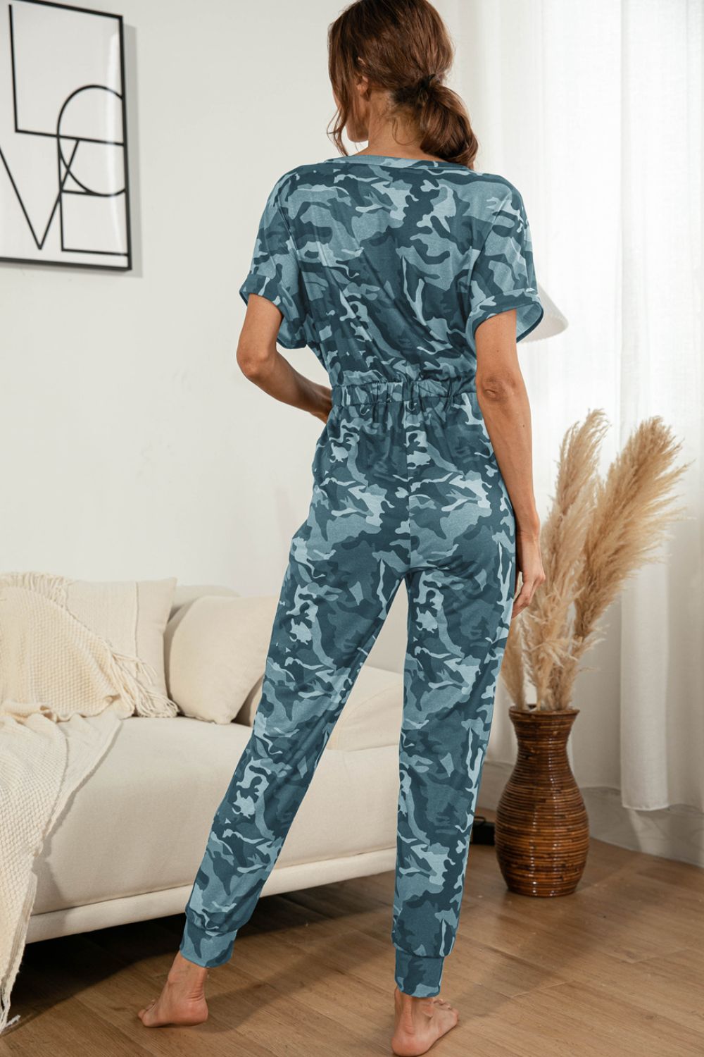 Surplice Neck Tied Short Sleeve Jumpsuit - Lilixa.store