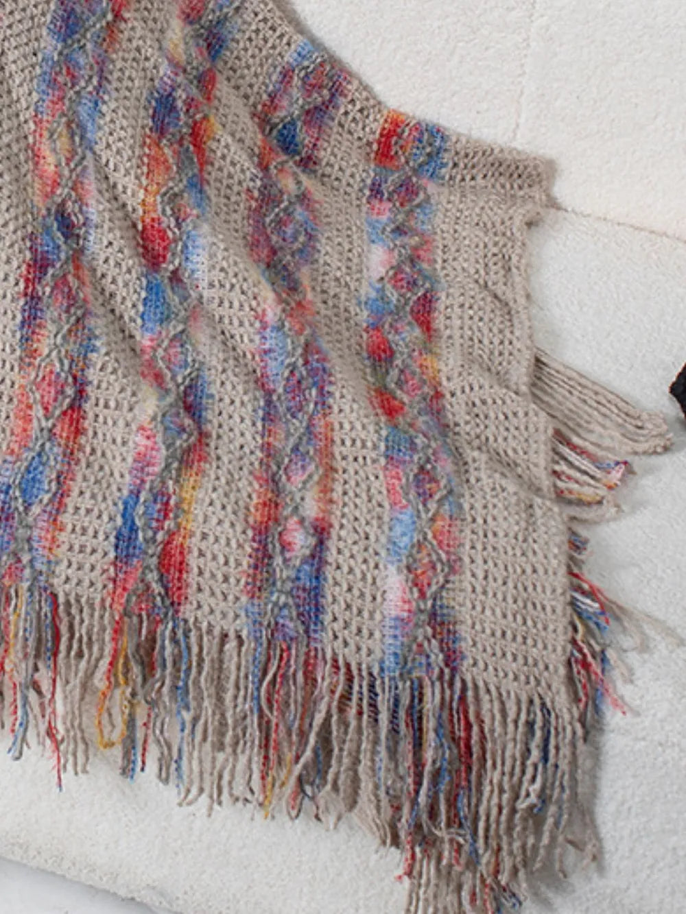 Fringe Contrast Hooded Poncho, view 11