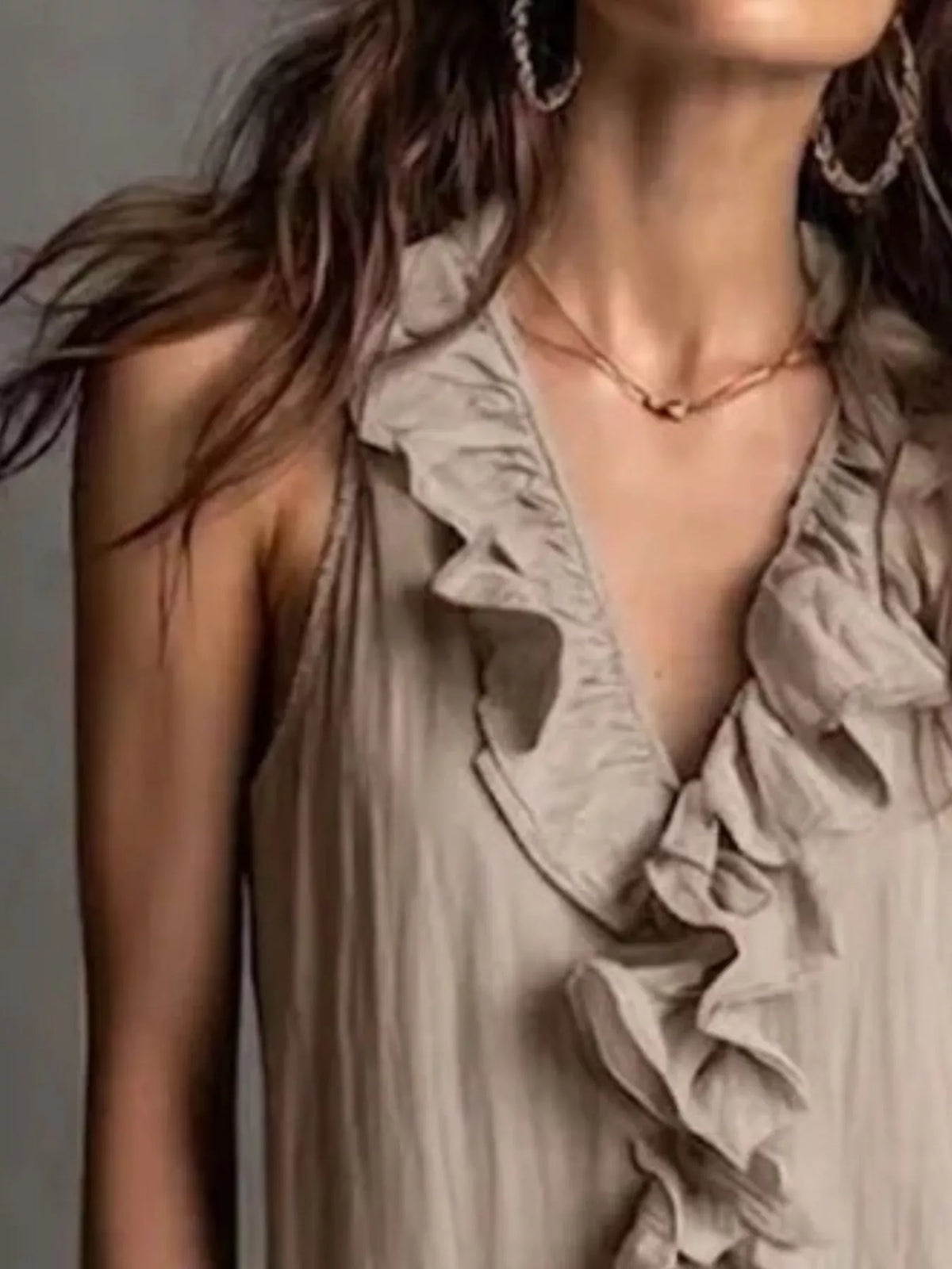 Sleeveless Ruffle Trim V-Neck Midi Dress, view 4