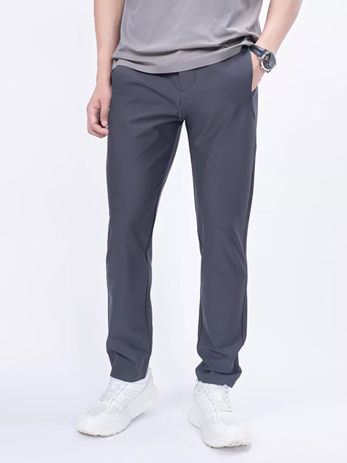 Men's Plus Size Slim-Fit Casual Pants in Dark Gray