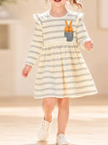 Children's Striped Long-Sleeve Dress with Rabbit Pocket Detail - Lilixa.store