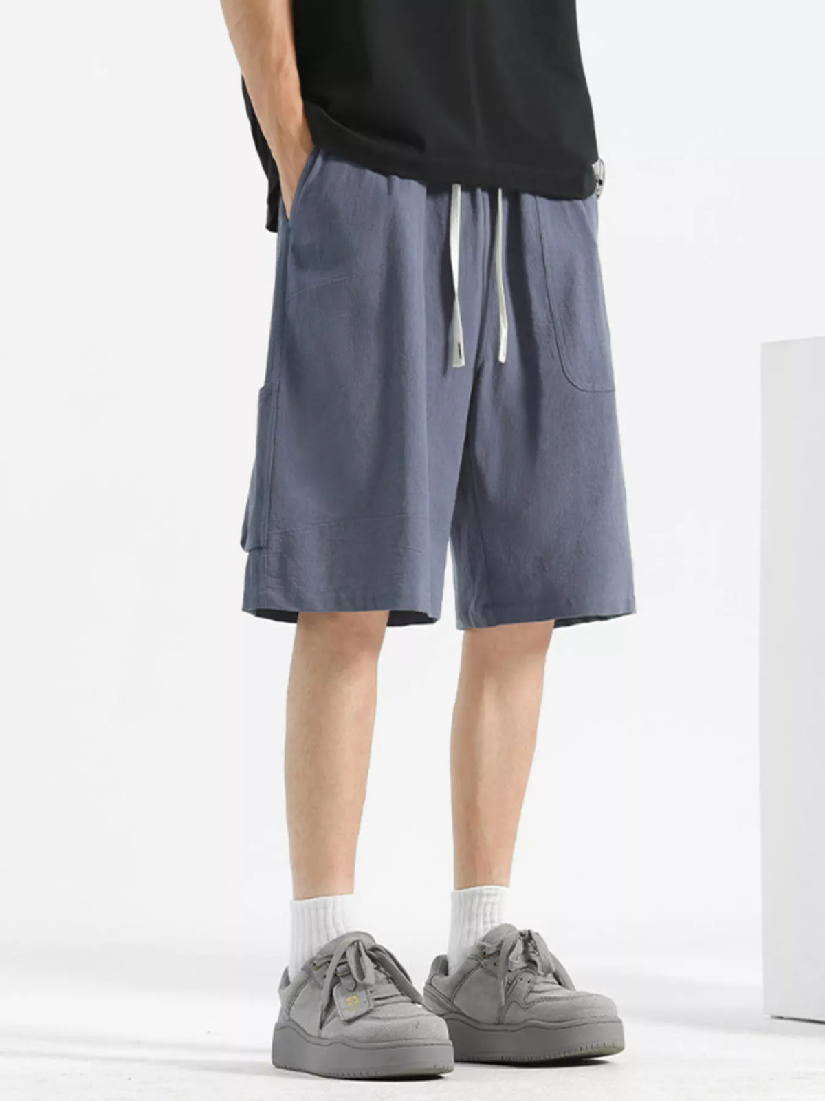 Men's Plus Size Loose Fit Drawstring Shorts in French Blue