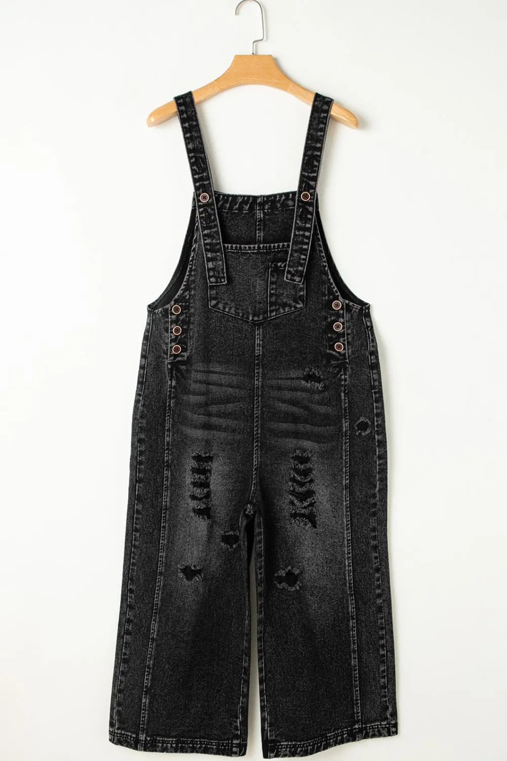Distressed Wide Strap Denim Overalls - Lilixa.store