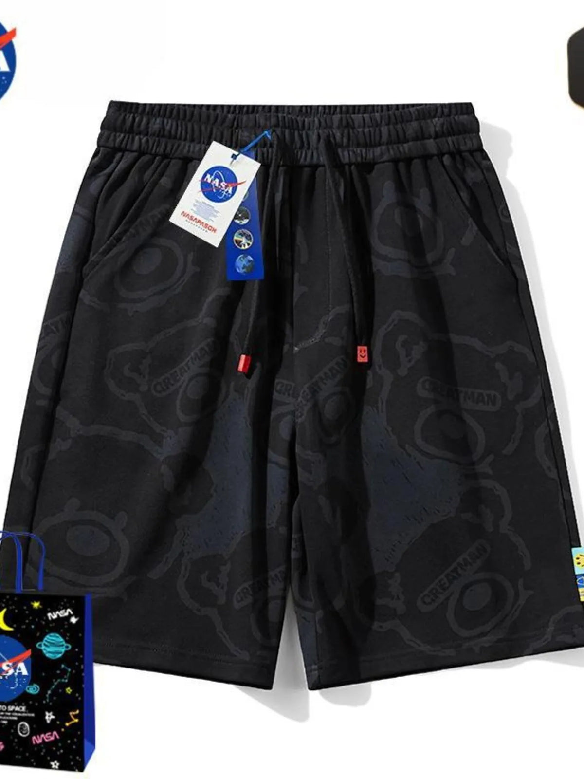Men's Full Size Bear Print Shorts Plus Size in Black