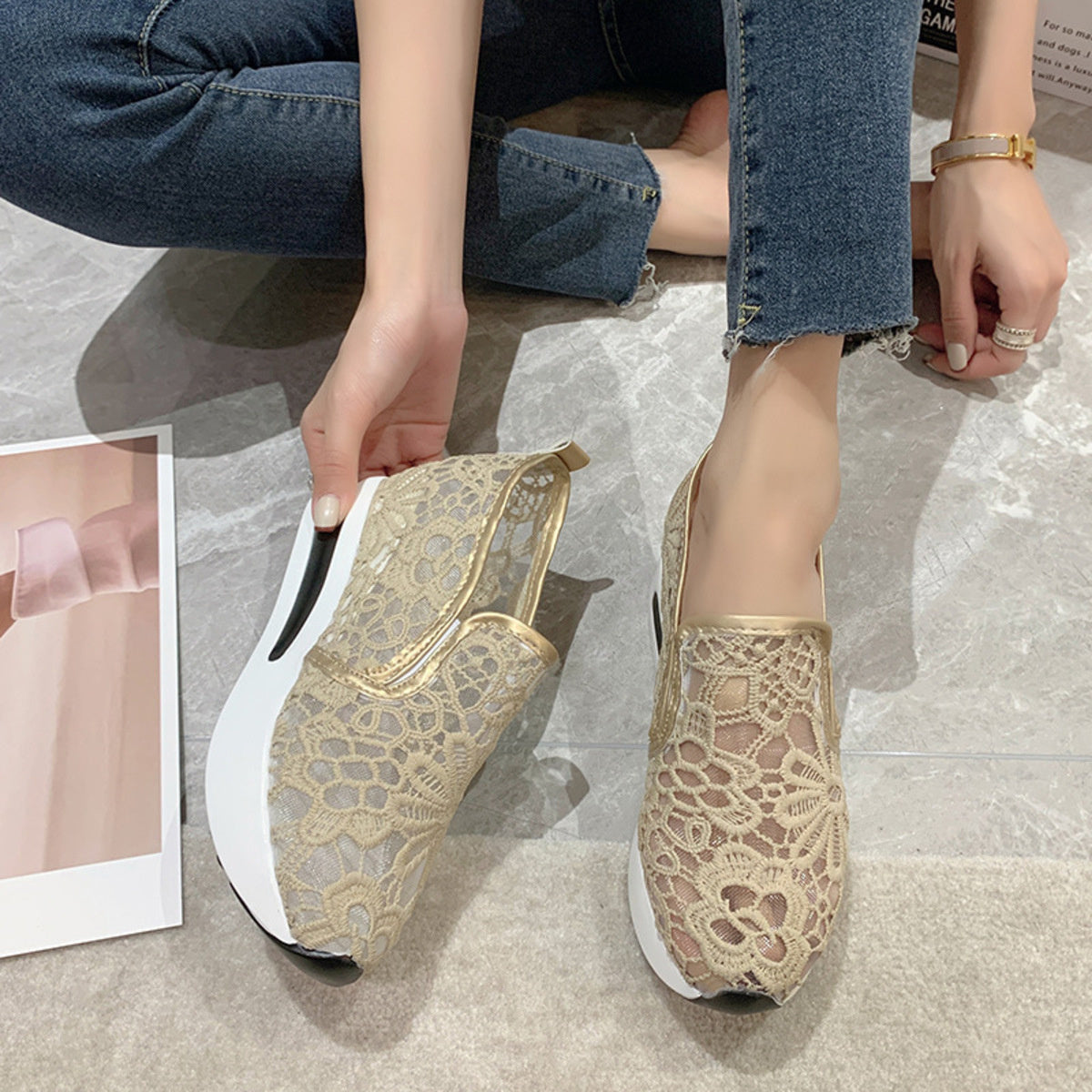 Lace Breathable Platform Slip-On, view 7