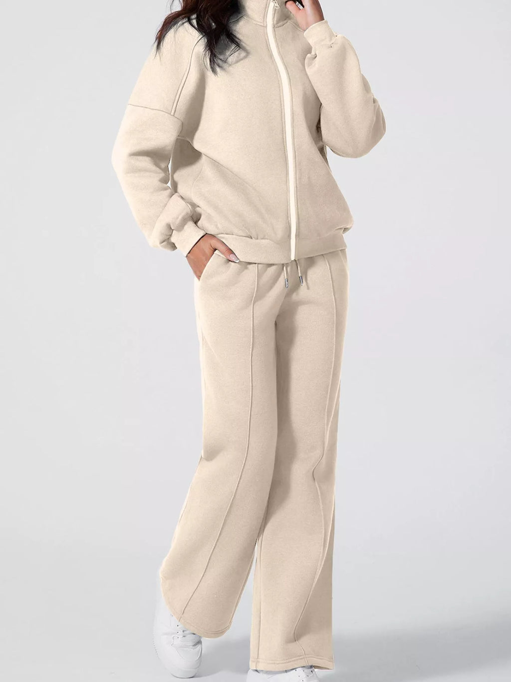 Drop Shoulder Zip Up Jacket and Drawstring Pants Active 2pcs Set - Lilixa.store