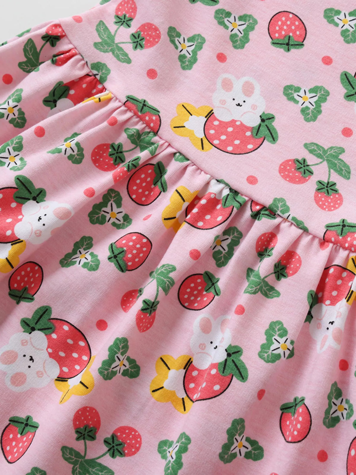 Children's Strawberry Print Ruffle Sleeve Dress - Lilixa.store