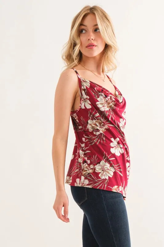 And The Why Floral Printed Casual Tank Top in Burgundy, view 2