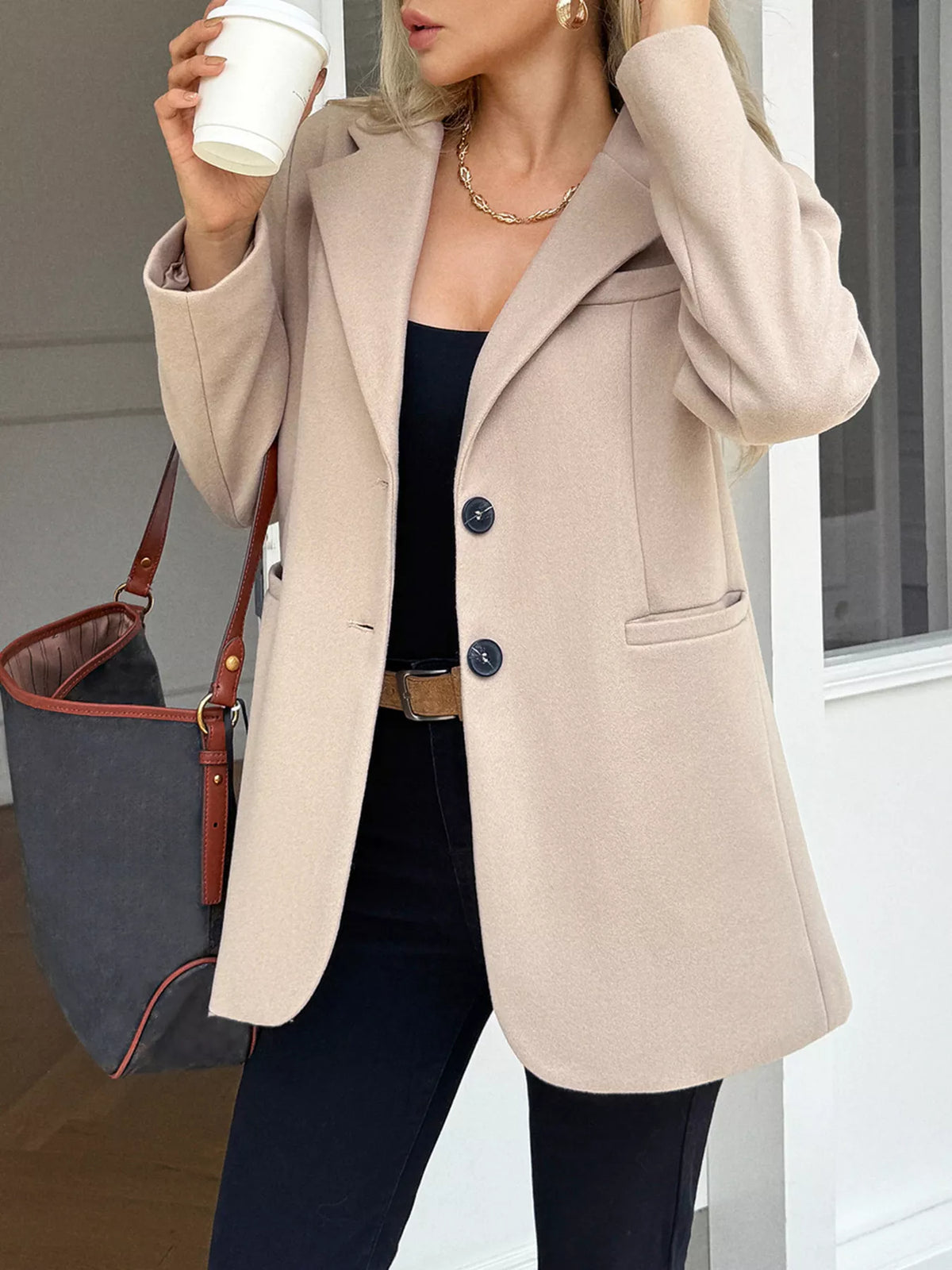 Lapel Collar Button Up Blazer - Lilixa.store