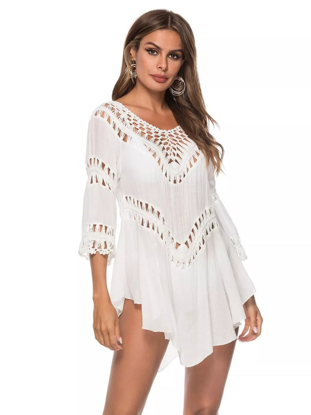 Crochet Trimmed Flowy Cover Up Dress - Lilixa.store