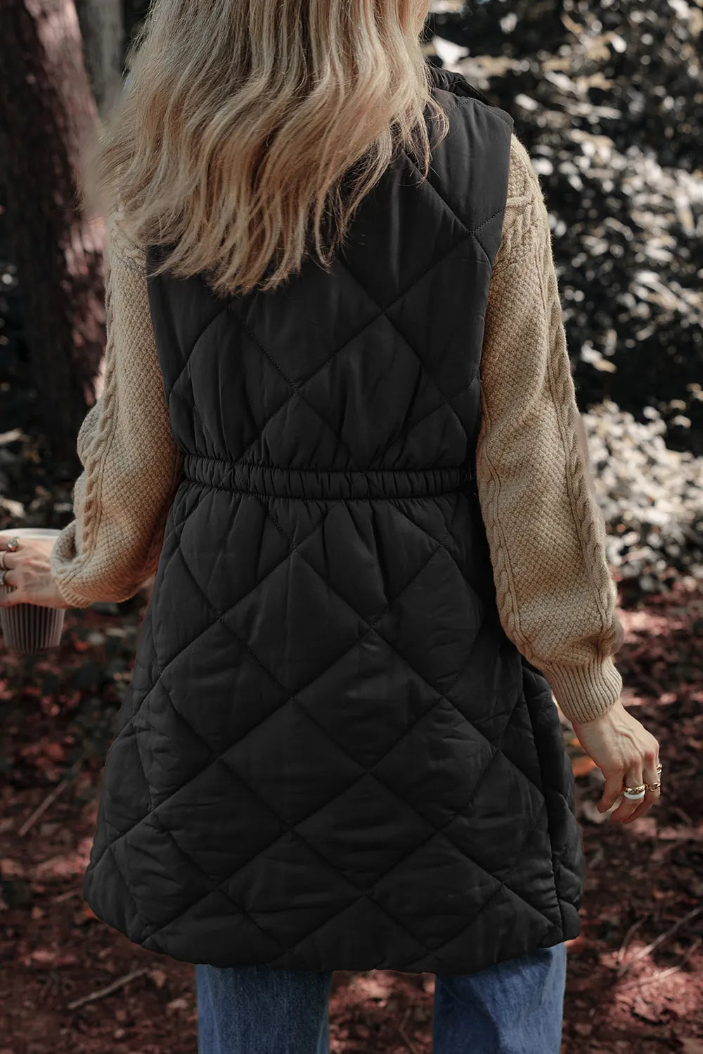Pocketed Zipper and Button Vest Coat, view 8
