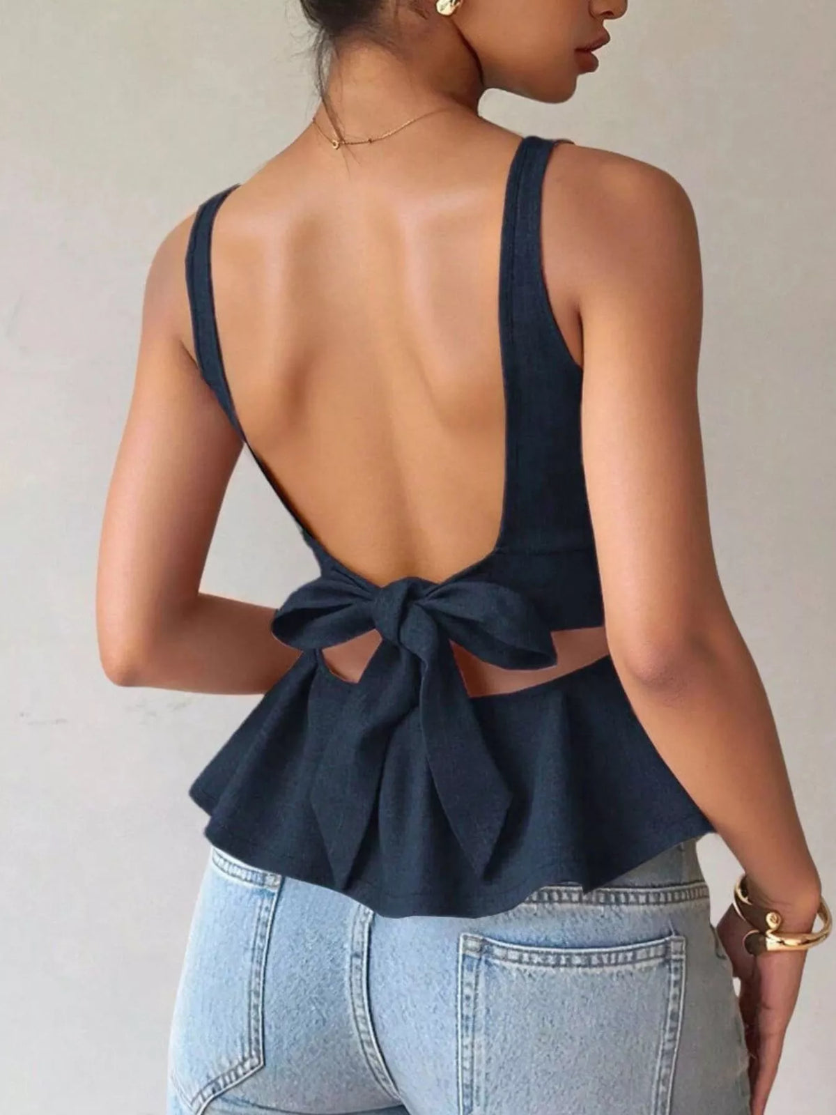 Backless Peplum Tank Top with Bow Tie, view 8