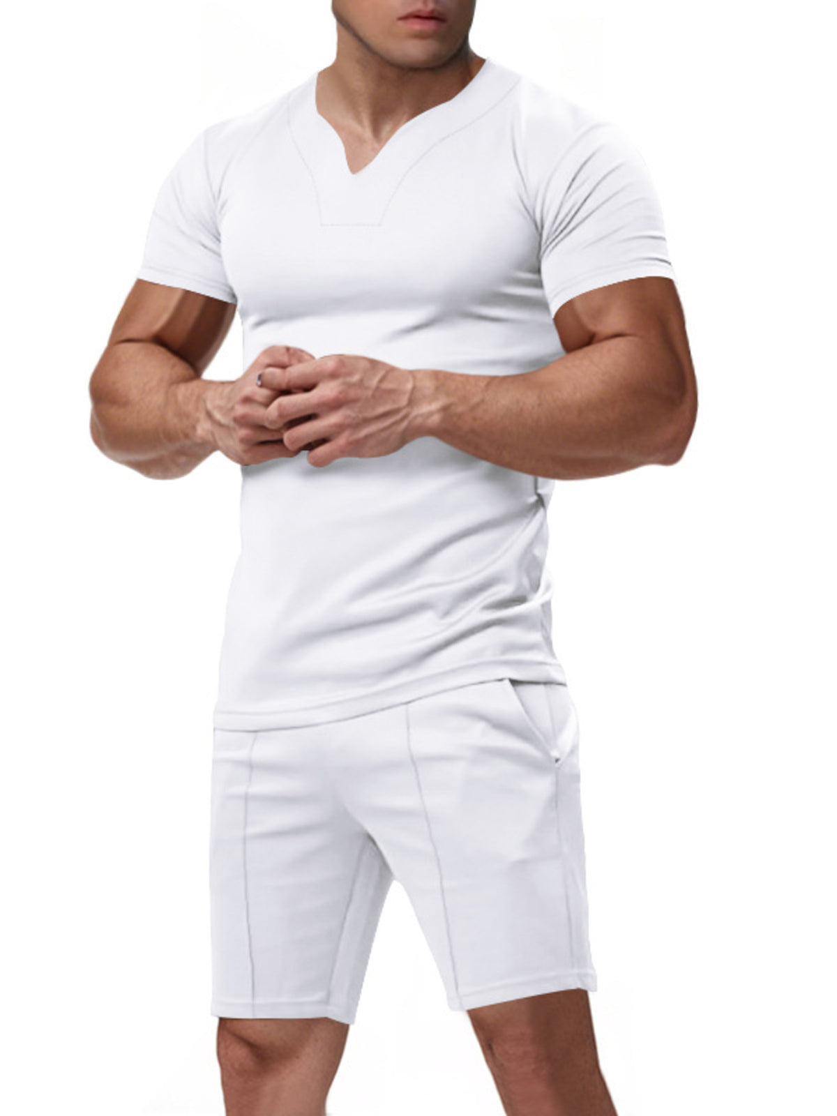 Men's Full Size V-Neck Short Sleeve T-Shirt and Shorts Set Plus Size - Lilixa.store
