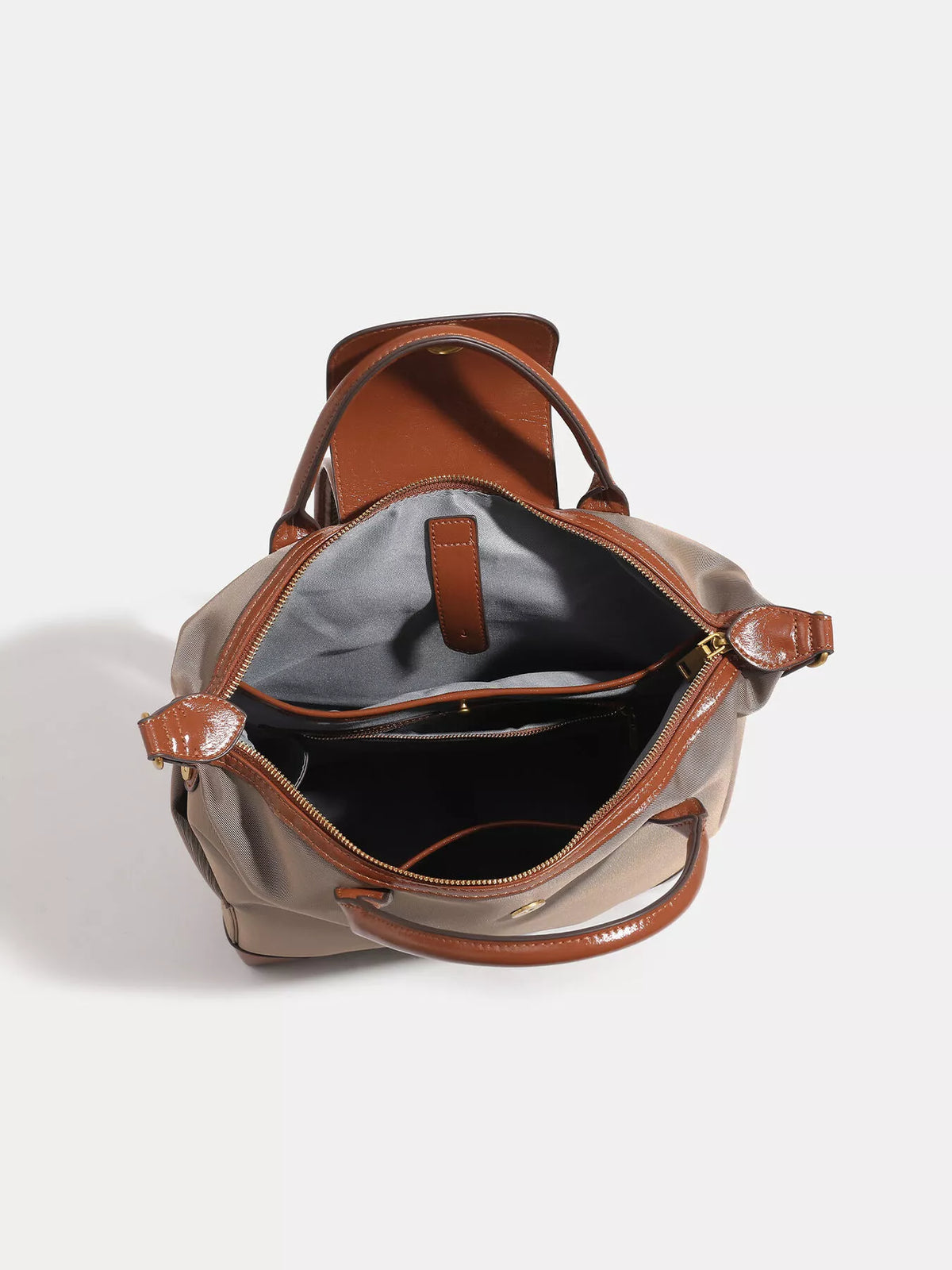 Elegant Minimalist Nylon Backpack Bag with Leather Trim, view 3
