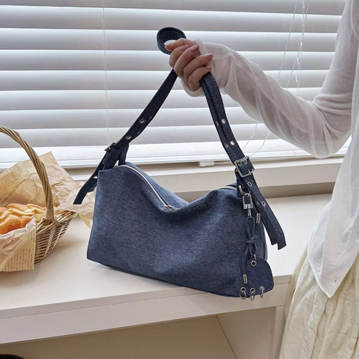 Adjustable Strap Denim Shoulder Bag - Lilixa.store