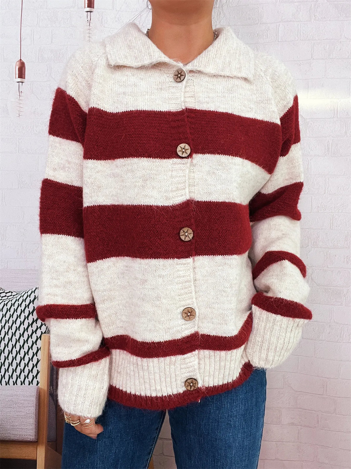 Striped Button-Up Cozy Cardigan - Lilixa.store