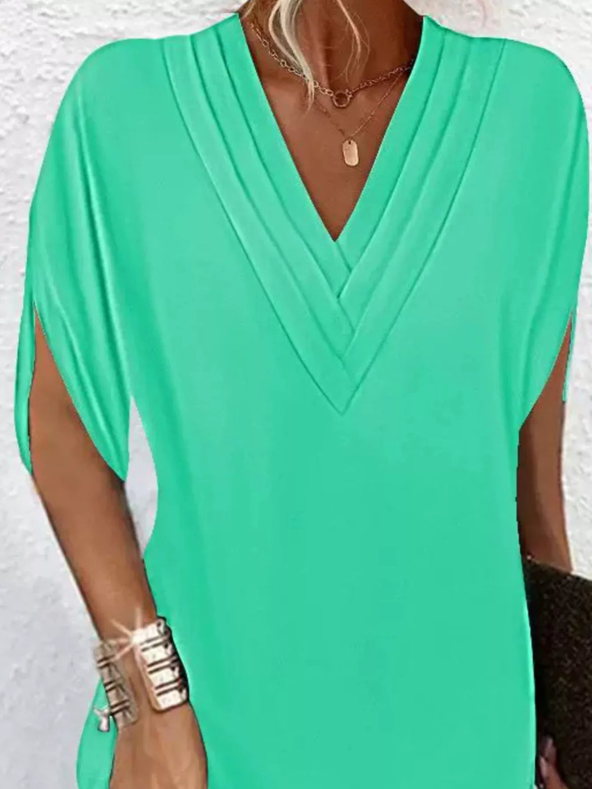 Full Size V-Neck Slit Sleeve Mini Dress Plus Size - Lilixa.store