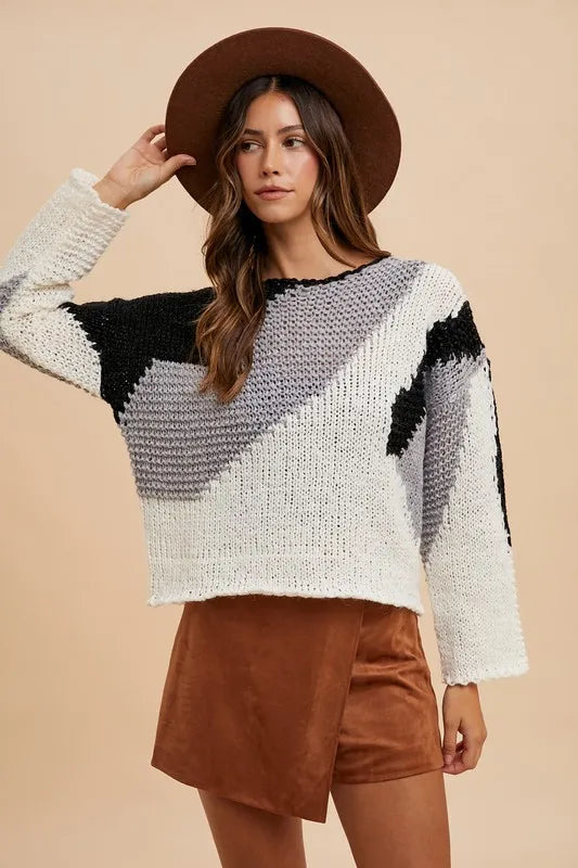 Annie Wear Color Block Drop Shoulder Sweater - Lilixa.store