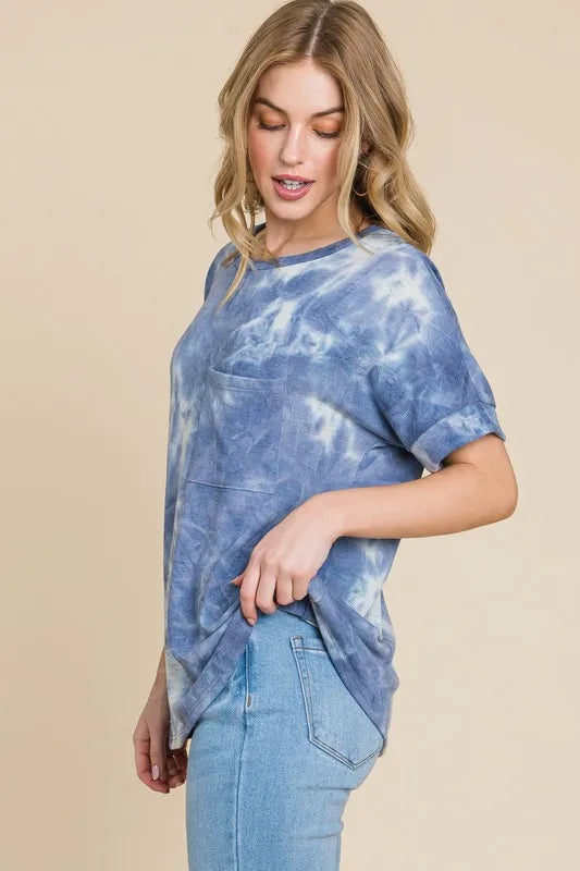 BOMBOM Tie-Dye Round Neck Short Sleeve T-Shirt - Lilixa.store
