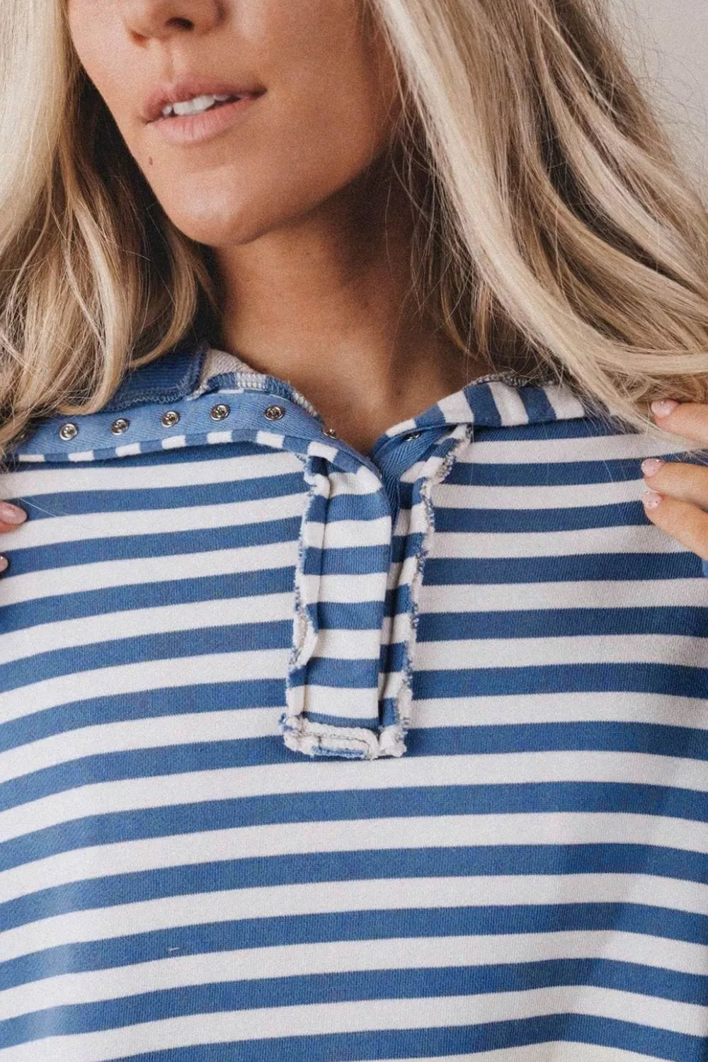 Stripe Color Block Trim Raw Seam Split Hem Loose Sweatshirt - Lilixa.store