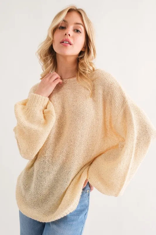And The Why Sequined Light Weight Pullover Sweater in Cream, view 3