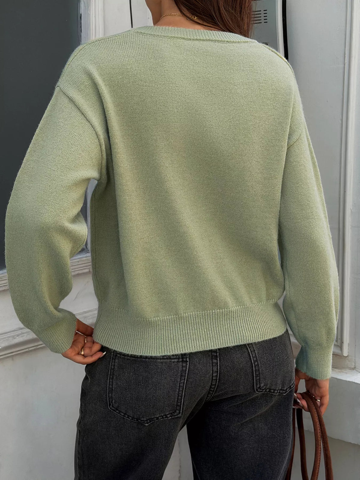V-Neck Ribbed Hem Sweater - Lilixa.store