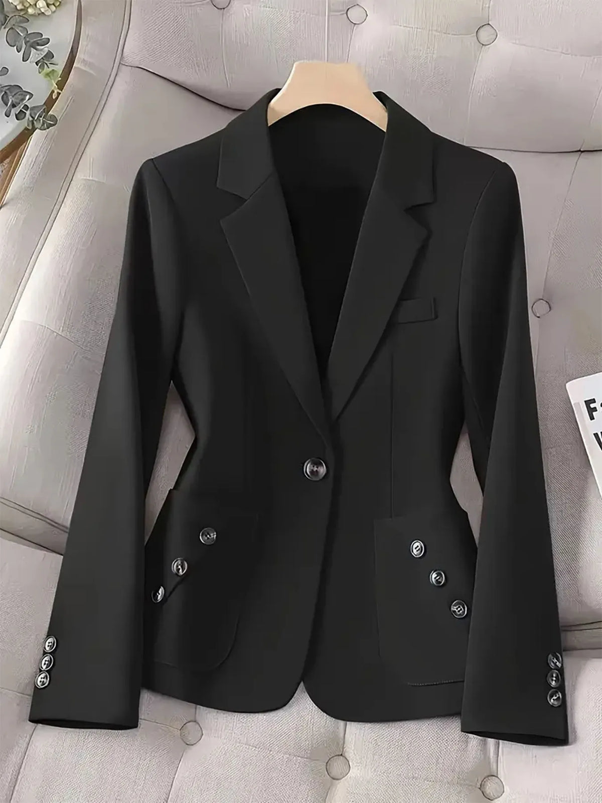 One-Button Blazer with Pockets - Lilixa.store