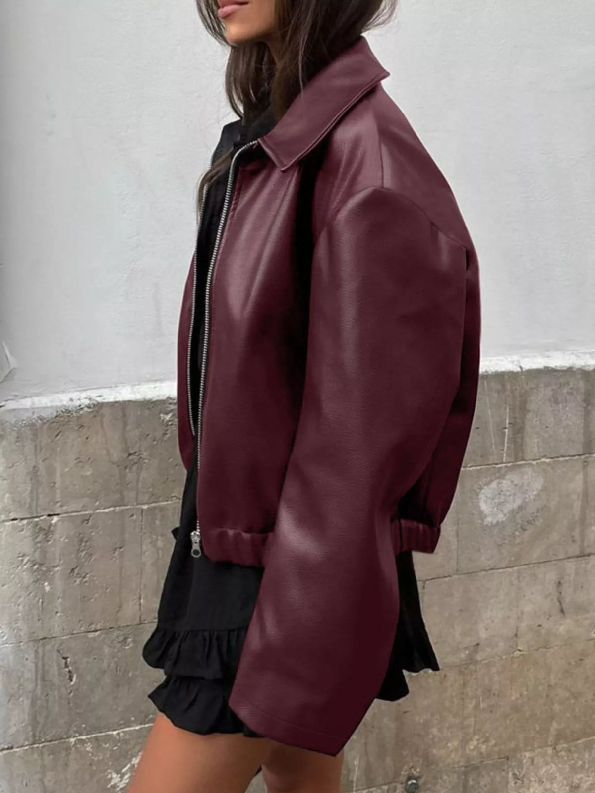 Faux Leather Zip Up Jacket - Lilixa.store