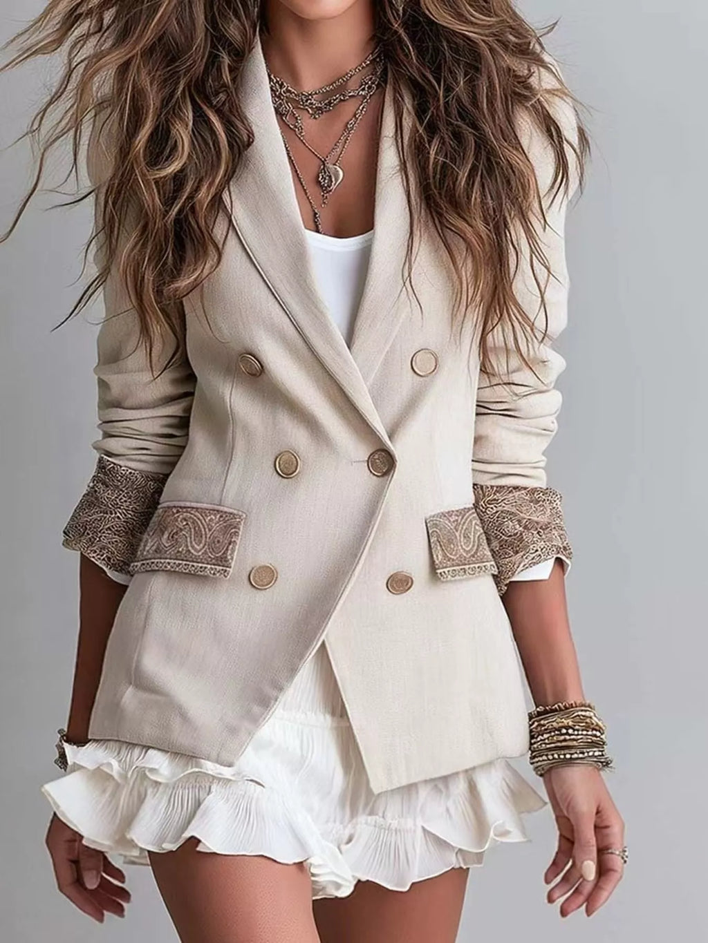 Double-Breasted Lapel Collar Blazer - Lilixa.store