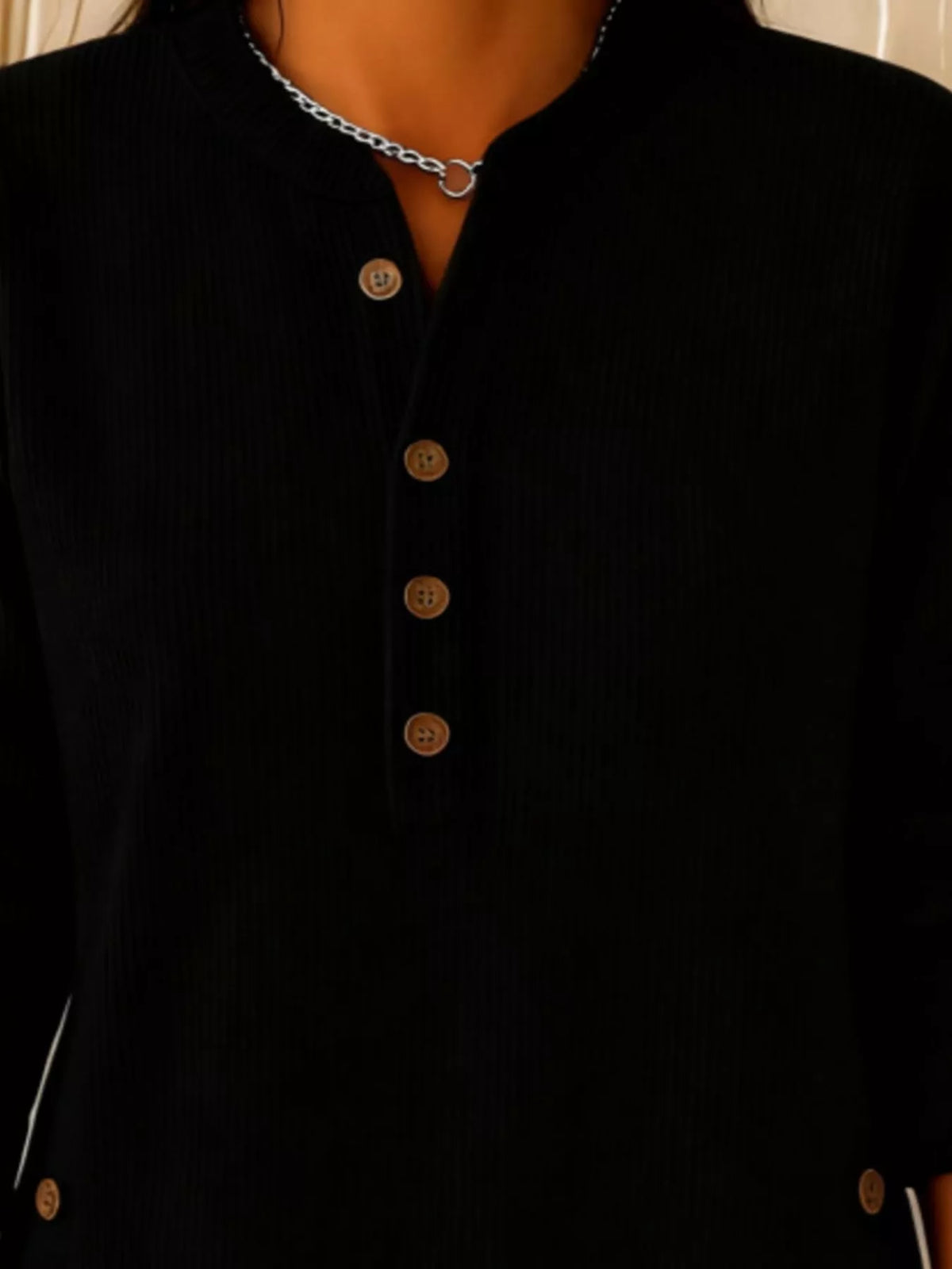 Full Size Button Detail Corduroy Top Plus Size