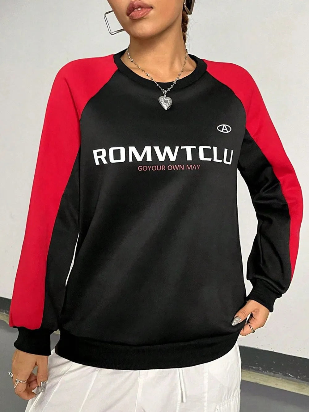 Letter Graphic Round Neck Long Sleeve Sweatshirt - Lilixa.store