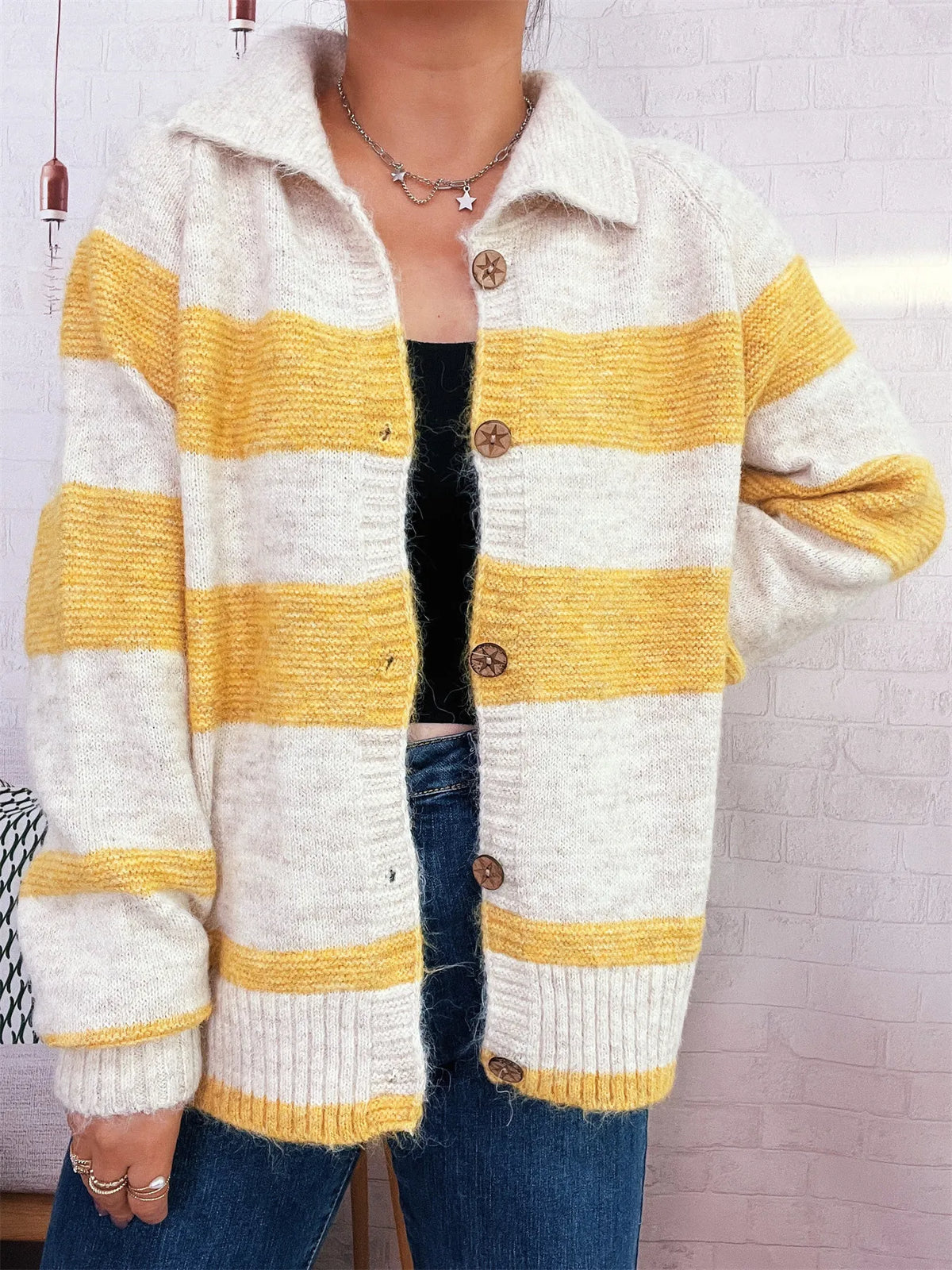 Striped Button-Up Cozy Cardigan - Lilixa.store