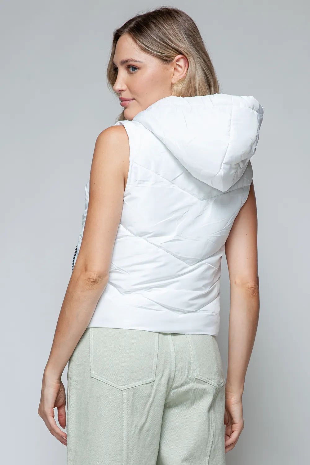 Snobbish Zip Up Quilted Hooded Vest in White, view 2
