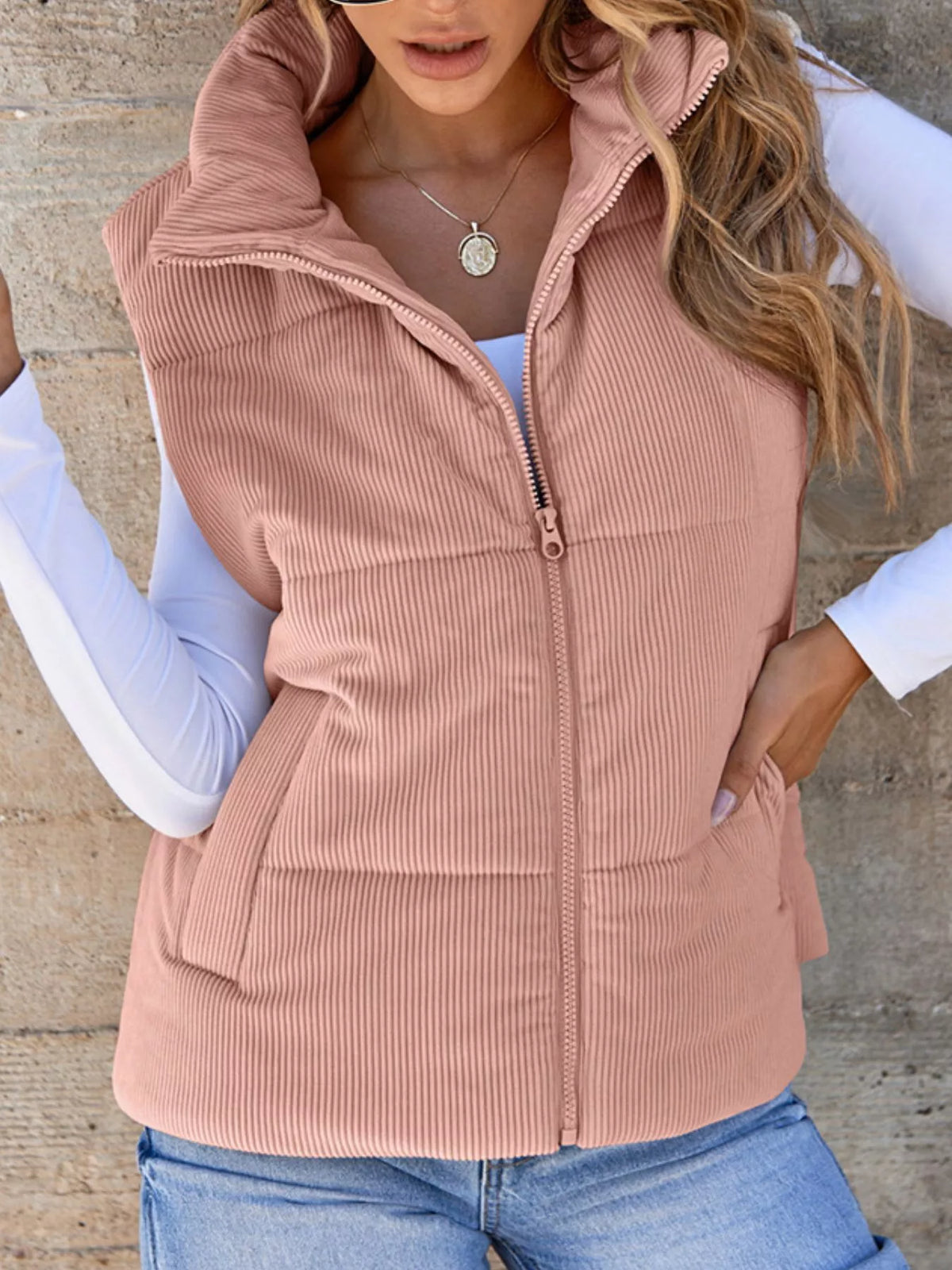 Corduroy Zip Up Vest Coat - Lilixa.store